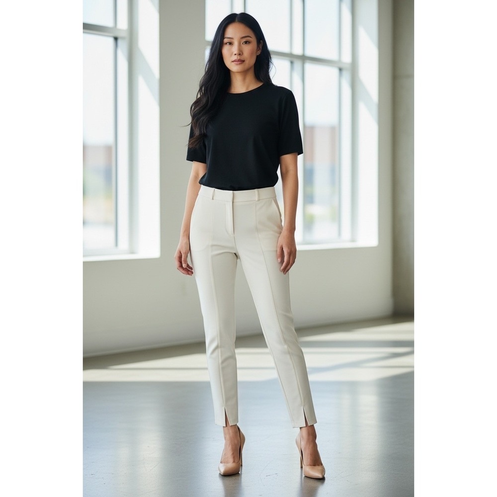 J.McLaughlin Cream Pintuck Ankle Slit Trousers Pants Size 2 Off White Stretch